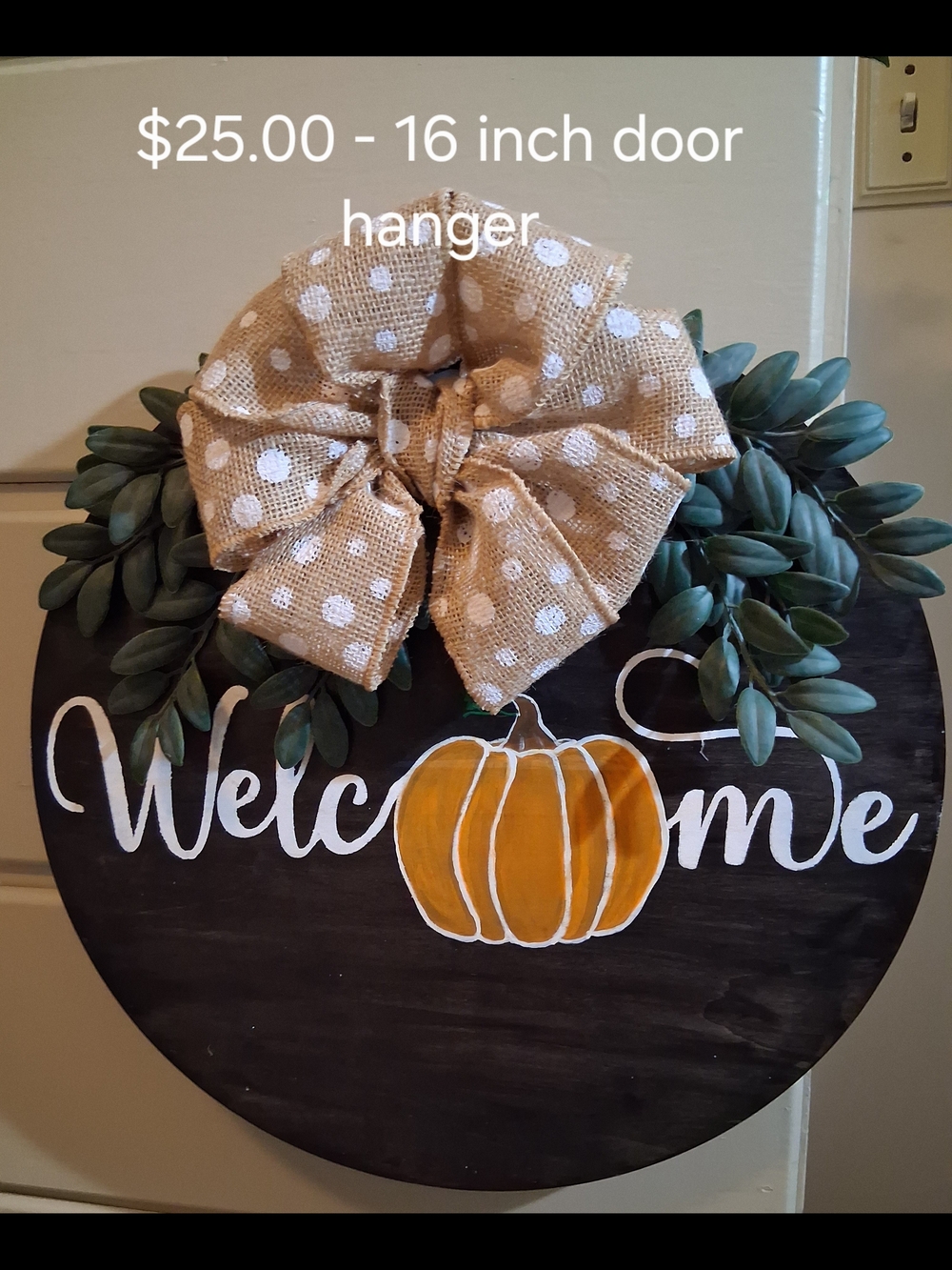 Round Pumpkin Welcome Door Hanger with Burlap Bow